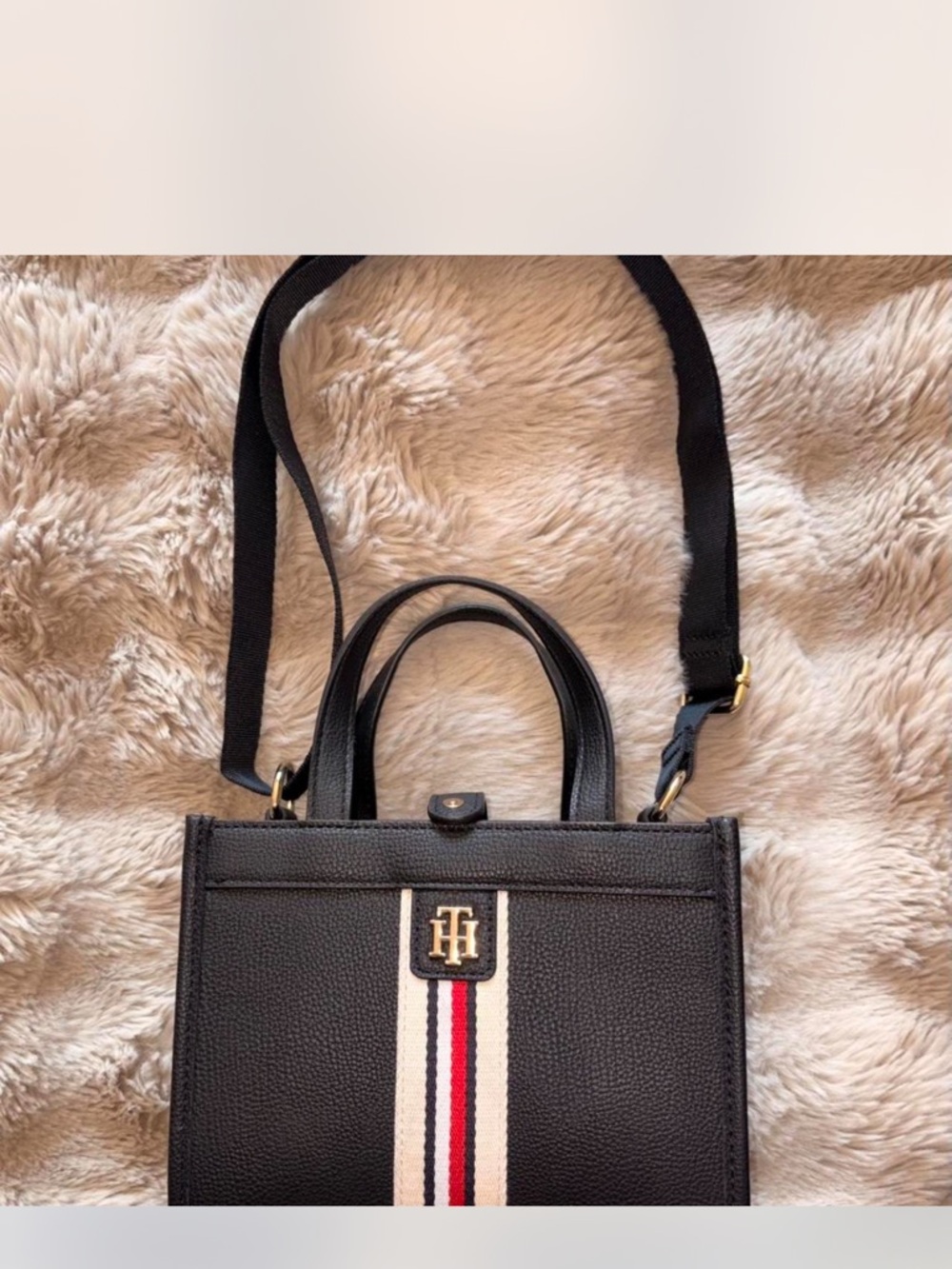 Y2K Tommy Hilfiger Margot Black Mini satchel with Signature Stripe